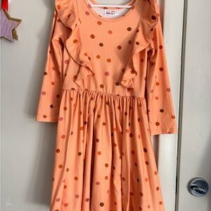 DOTDOT Smile Polka Dot Ruffle Kids Dress - Orange and Pink